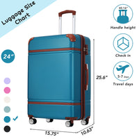 24 In Luggage 1 Piece With Tsa Lockexpandable Lightweight Suitcase Spinner Wheels, Vintage Luggage,Blue Change To Sku:N732P171621C Blue Abs