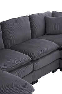 Modern U Shaped 6 Seat Sectional Sofa Couch With One Ottoman And Three Toss Pillows ,Modular Sofa For Living Room,Corduroy Sofa Grey Corduroy 7 Seat