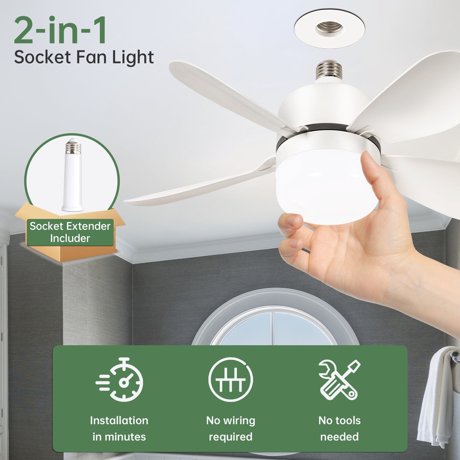 16 Inch Socket Fan Light Ceiling Fans With Remote Screw In Ceiling Fan Dc Motor Noiseless 3 Wind Speed White Pc