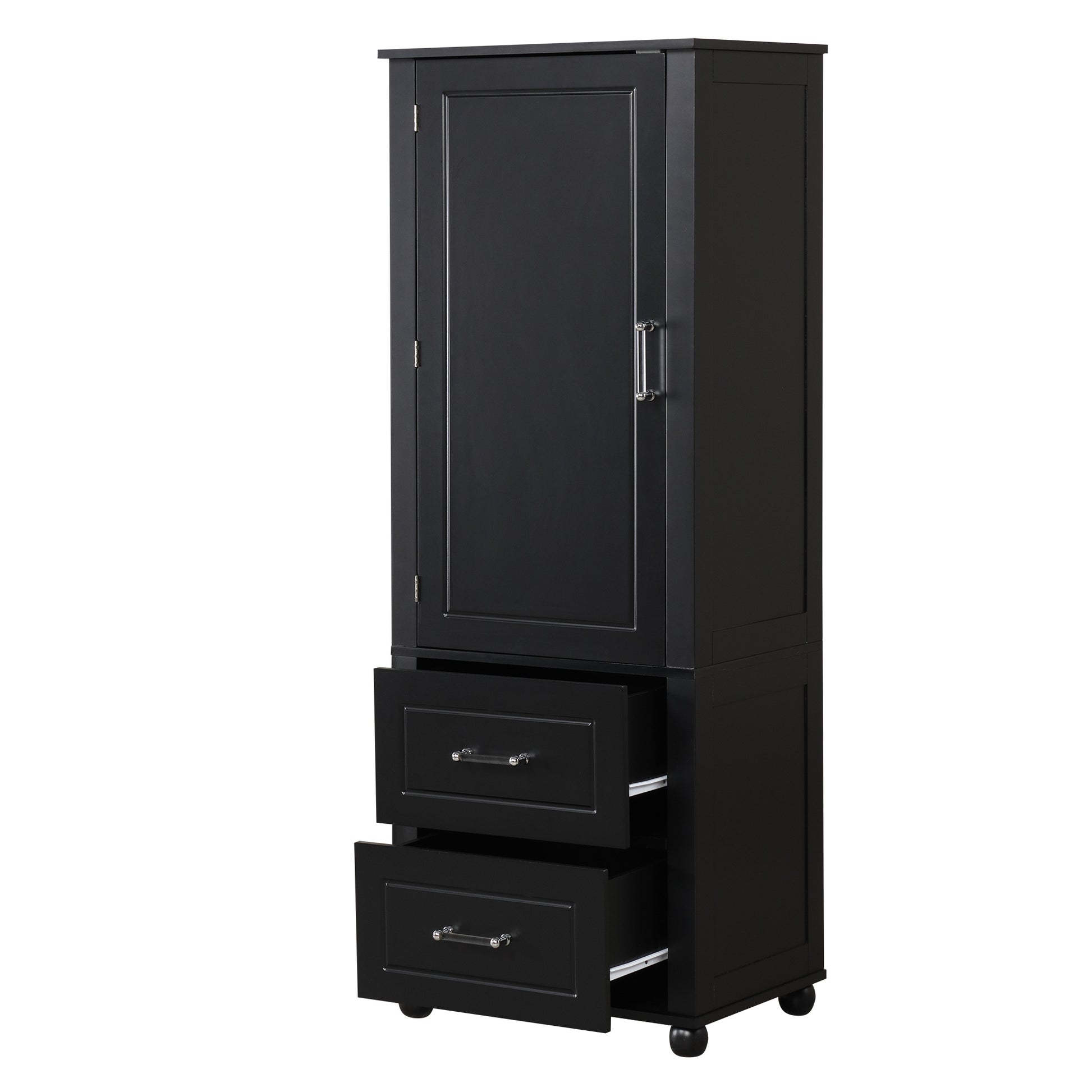 Tall Bathroom Storage Cabinet, Freestanding Storage Cabinet With Two Drawers And Adjustable Shelf, Mdf Board With Painted Finish, Black Black Mdf