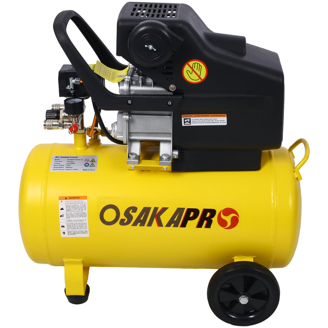 3.5Hp Portable 10 Gallons Oil Lubricated Air Compressor Tank Ultra Quiet Horizontal Tank Adjustable Pressure With Built In Wheel Yellow Metal