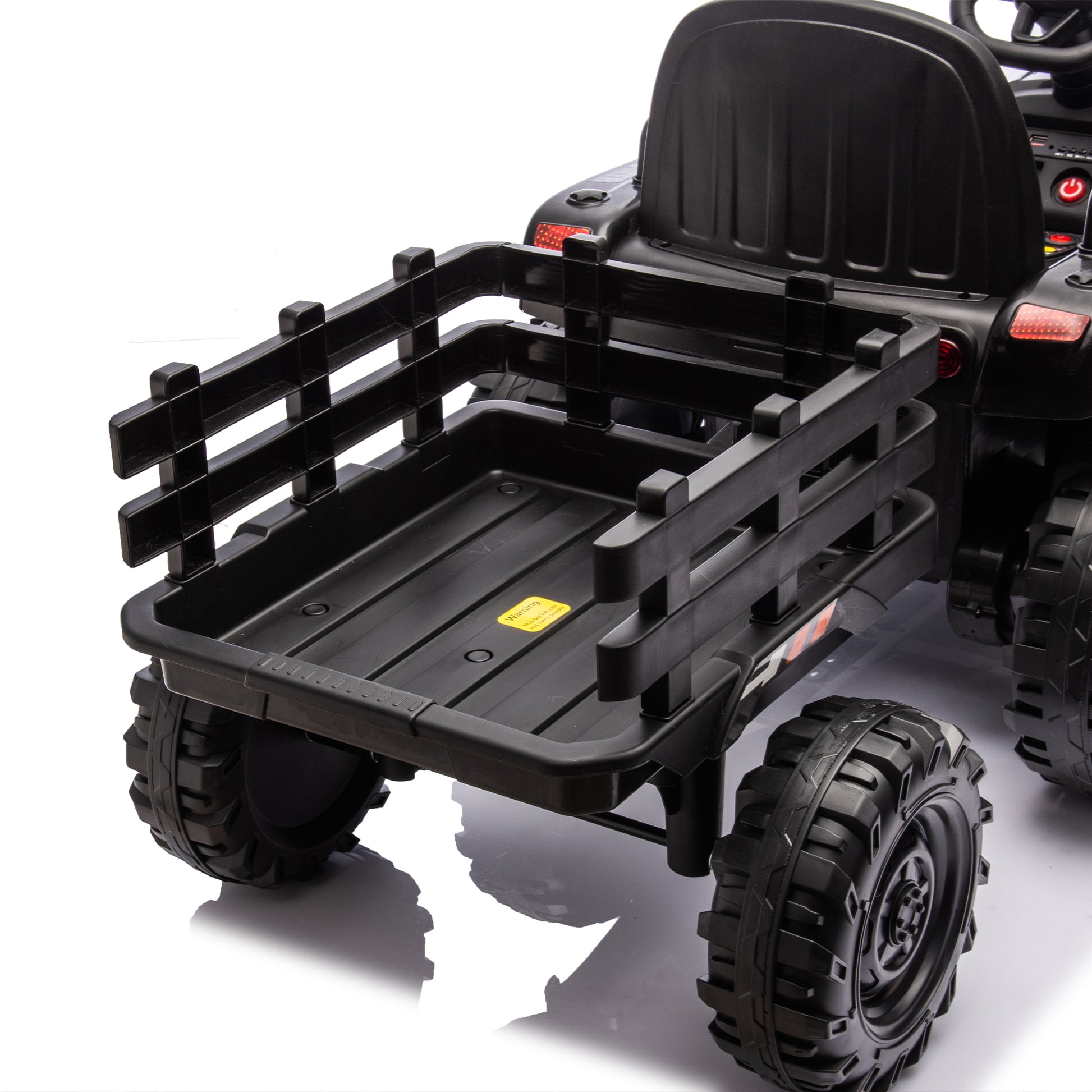 Ride On Tractor2.0 With Trailer,24V Battery Powered Electric Tractor Toy, 200W*2Motor 1.86 4.97Mph Remote Control,Electric Car For Kids,Three Speed Adjustable,Usb,Mp3 ,Bluetooth,Led Light, Safety Belt Black Polypropylene