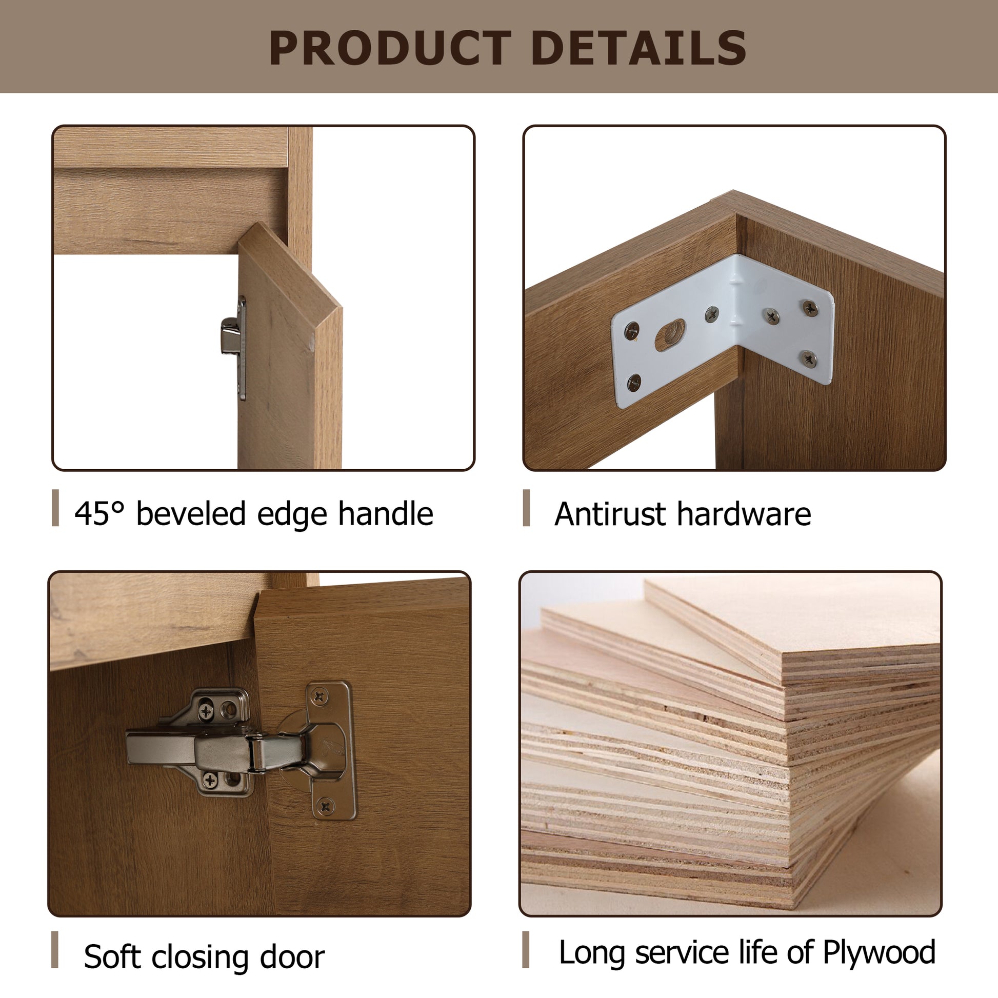 Soft Close Doors Bathroom Vanity With Sink,16 Inch For Small Bathroom Imitative Oak 1 Bathroom Wall Mounted Modern Plywood