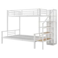 Twin Over Full Size Metal Bunk Bed With Storage Staircase And Open Wardrobe,White Expected Arrival Time:11.15 White Mdf Metal