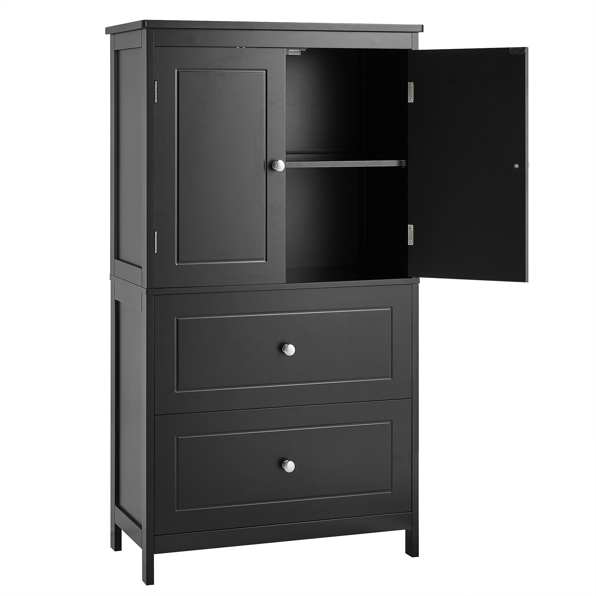 Bathroom Storage Cabinet, Cabinet With Two Doors And Drawers, Adjustable Shelf, Mdf Board, Black Black Mdf