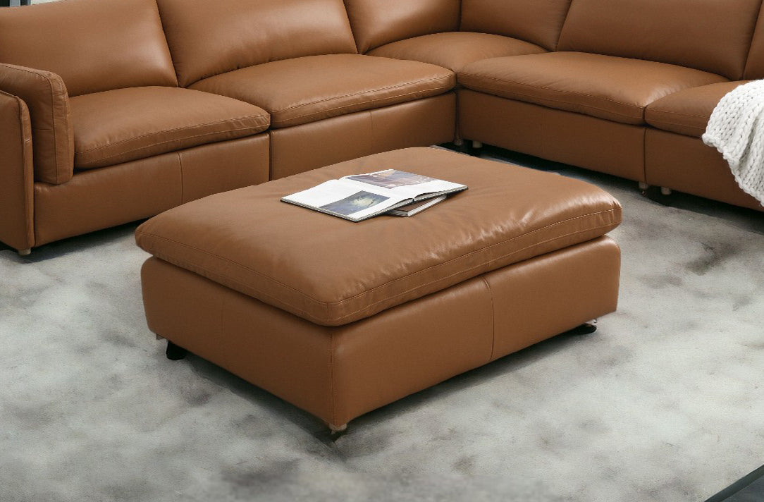 Brighton Ottoman, Brown Top Grain Leather Lv03374 Brown Upholstered