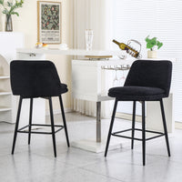 Counter Height Swivel Bar Stools Set Of 2, 360 Swivel Upholstered Barstools With Back And Metal Legs, 25.6" Seat Height,Counter Stools For Kitchen Island And Pub,Linen Cloth,Black Linen. Black Set