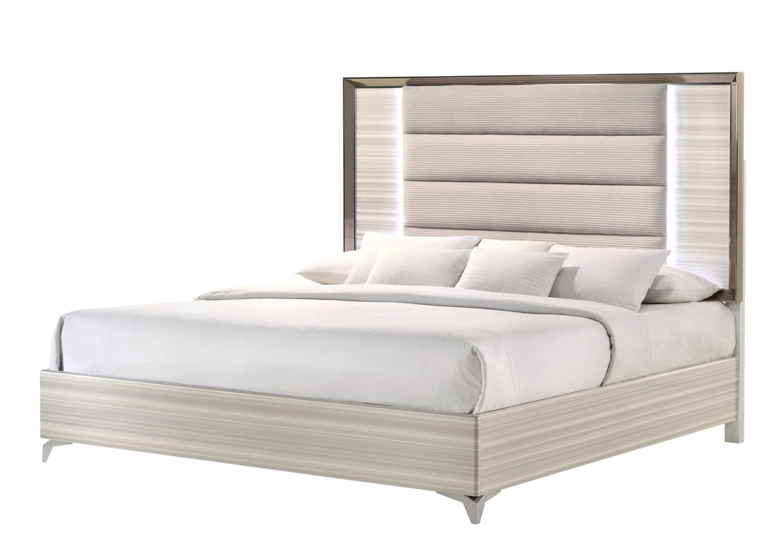 Star White King Bed With Led White Solid Wood Mdf