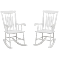 Outsunny Outdoor Wood Rocking Chairs Set Of 2, 350 Lbs. Porch Rockers With High Back For Garden, Patio, Balcony, White White Wood
