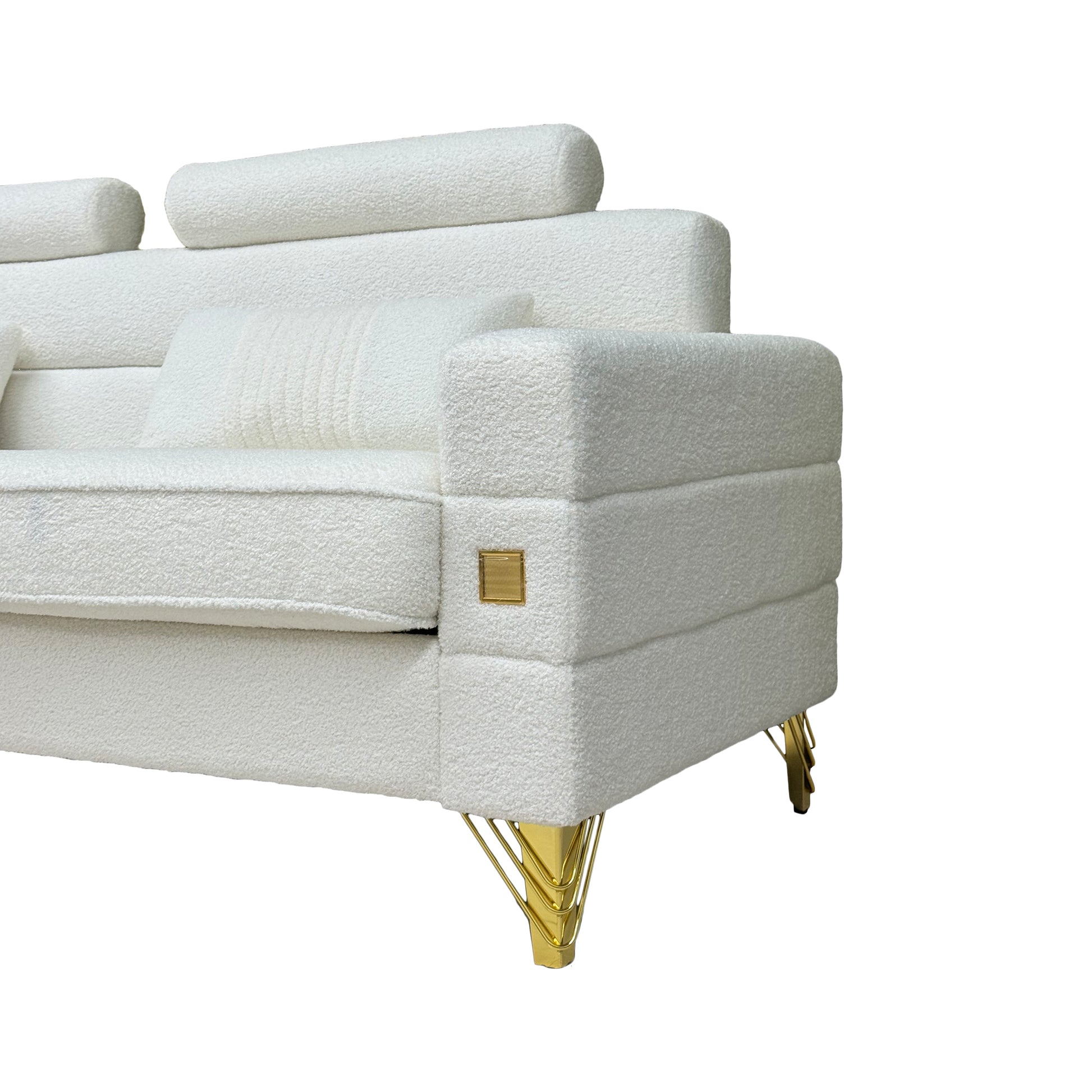 Fx P15 Wb Sofa Elegant White Imitation Wool Circle Fabric Sofa With Adjustable Headrests Contemporary 3 Seat Couch With Gold Legs, Perfect For Living Room And Office Decor Temu Suitable White Velvet 3 Seat