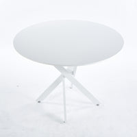 42.1"White Table Mid Century Dining Table For 4 6 People With Round Mdf Table Top, Pedestal Dining Table, End Table Leisure Coffee Table,Cross Leg White Kitchen & Dining Tables Mdf