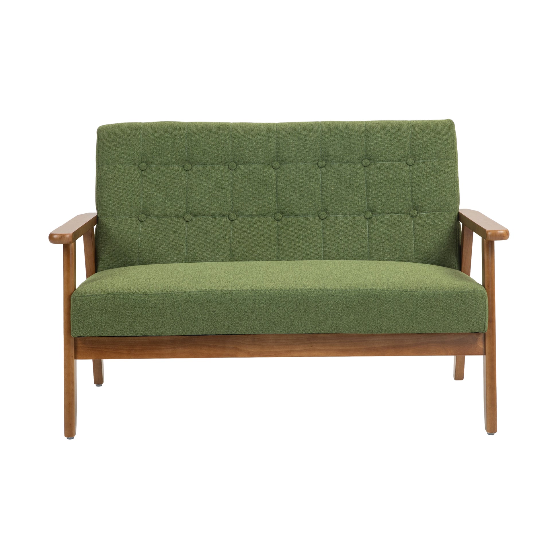 Coolmore Mid Century Modern Solid Loveseat Sofa Upholstered Linen Loveseat, 2 Seat Upholstered Loveseat Sofa Modern Couch Green Linen 2 Seat