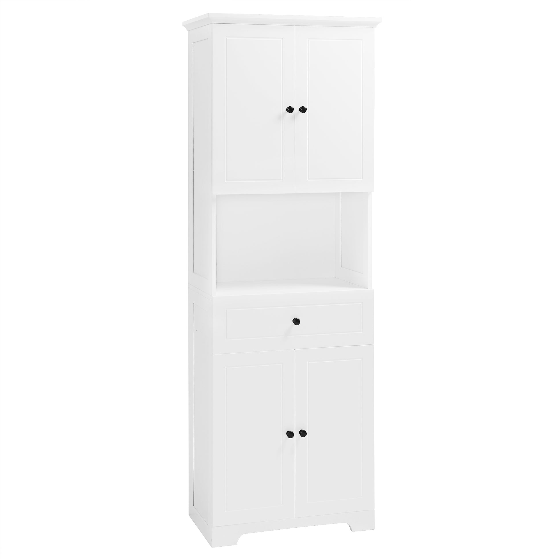 Tall Bathroom Cabinet With Four Doors, Large Storage Space Open Shelve, Upper Storage Cabinet, White White Mdf