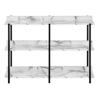 Accent Table, Console, Entryway, Narrow, Sofa, Living Room, Bedroom, White Marble Look Laminate, Black Metal, Contemporary, Modern White Particle Board