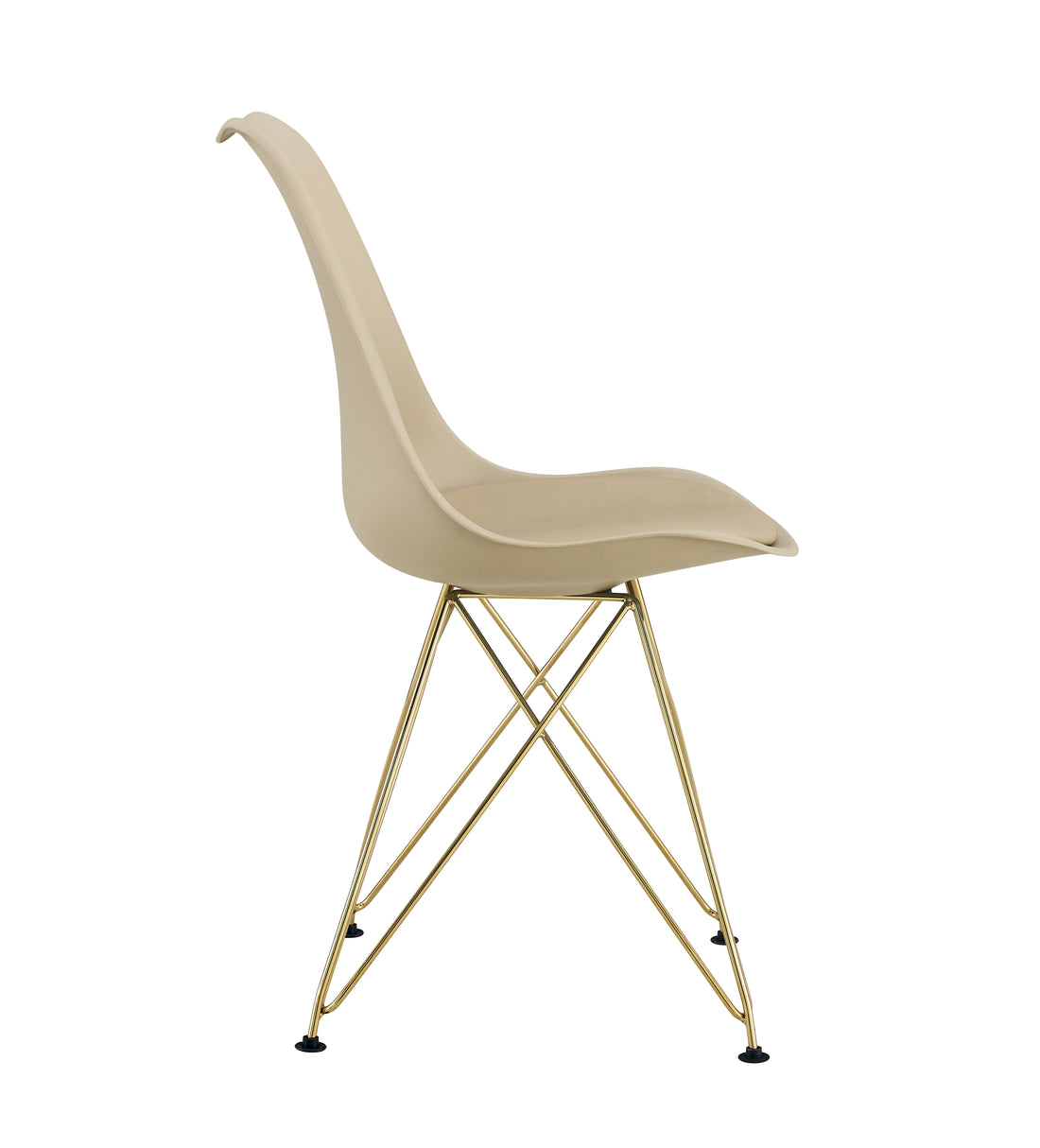 Modern Dining Chairs With Shell Lounge Plastic Seat And Golden Steel Legs Kitehcn Chairs Meeting Room Chairs Living Room,Set Of 4, Beige Pu Beige Metal