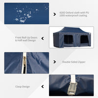 Outsunny 10' X 20' Pop Up Canopy Tent With Sidewalls & Doors, Instant Tents For Parties With Wheeled Carry Bag, Height Adjustable, For Outdoor, Garden, Patio, Blue Dark Blue Steel