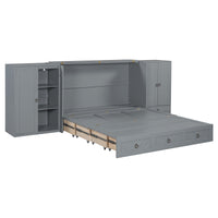 Queen Size Murphy Bed With Usb Port, Little Wardrobes And Drawers, Gray Queen Gray Particle Board Mdf