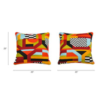 La Broderie 20" Square Embroidered Throw Pillow & Feather Down Insert, Colorpop Multicolored Embroidery Multicolor Down Filling Fabric