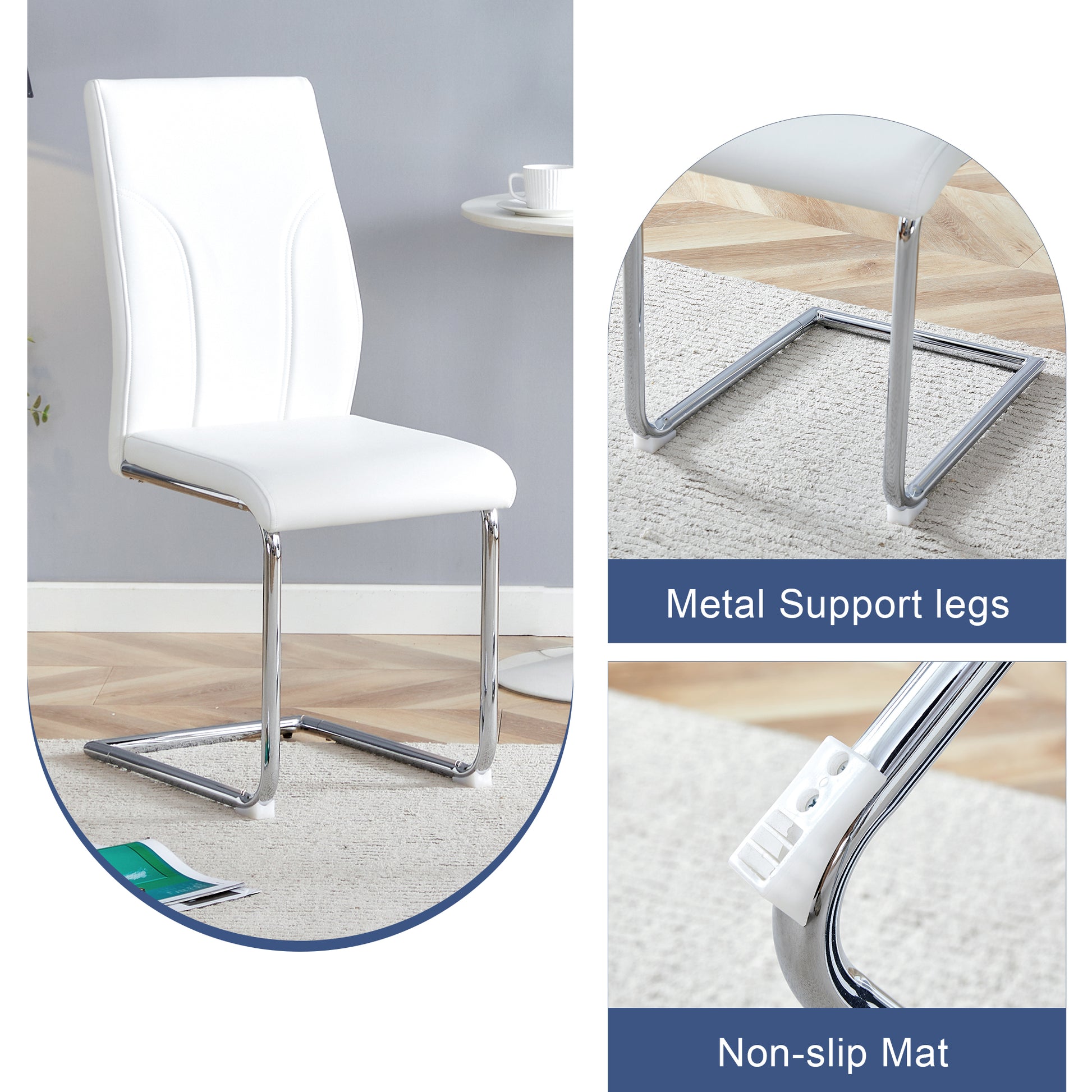 Table And Chair Set.71"X39.3" White Mdf Painting Dining Table Set With 6 White Pu Chairs.Showcasing A Modern And Stylish Look.Suitable For Dining Room.Mdf Painting,Iron Pipe Plating,Pu Chiairs.