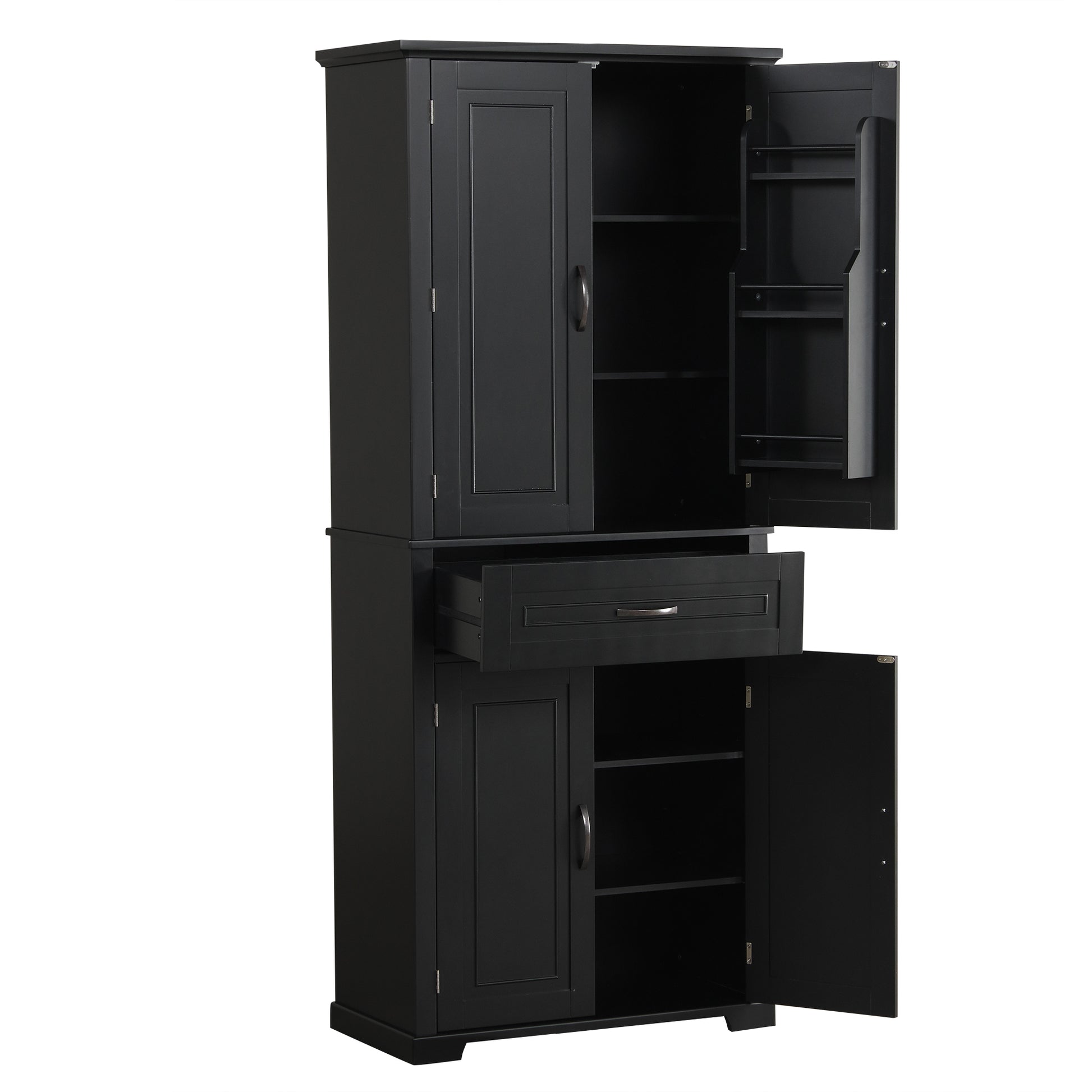 Bathroom Storage Cabinet With Doors And Drawer, Multiple Storage Space, Adjustable Shelf, Black Black Mdf