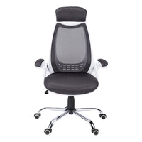 Office Chair, Adjustable Height, Swivel, Ergonomic, Armrests, Computer Desk, Work, Grey Mesh, Chrome Metal, Contemporary, Modern White Foam Polyester