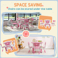 Qaba Kids Table And Chair Set, Height Adjustable 5 Piece Toddler Table And Chair Set With Storage Box, Easy To Wipe Activity Table With 4 Chairs For Ages 18 Months 5 Years, Pink Pink Mdf Metal