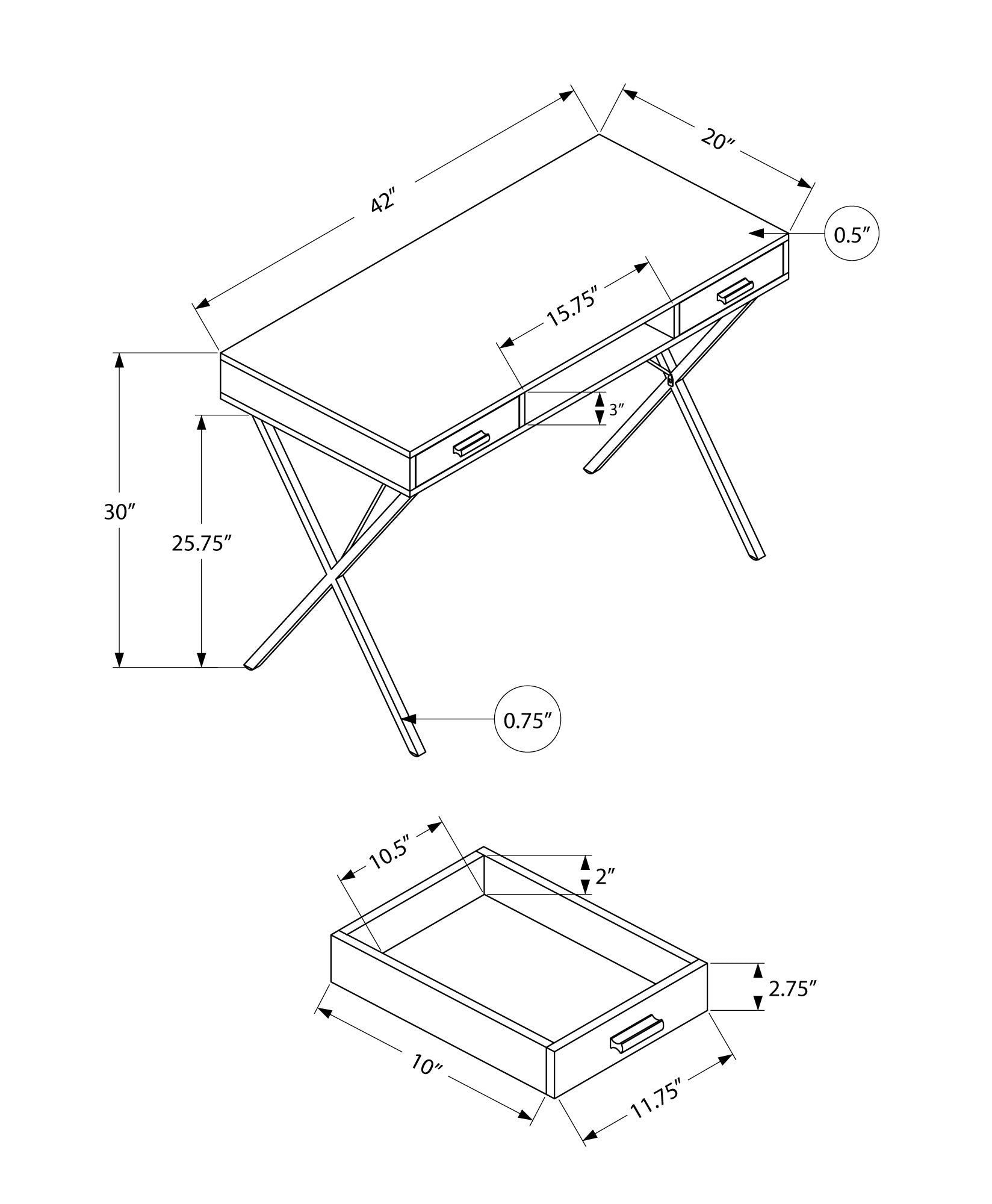 Computer Desk, Home Office, Laptop, Left, Right Set Up, Storage Drawers, 42"L, Work, Brown Laminate, Black Metal, Contemporary, Modern Brown Particle Board