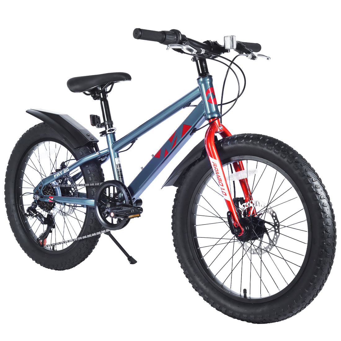 20 Inch Kids Bicyclesfat Tire Mountain Bike For Boys And Girls Age 5 Years ,Dual Disc Brake,Shimano 7 Speed ,Kids Beach And Snow Bicycle Grey Steel