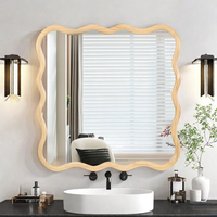 Solid Wood Wavy Square Mirror Natural Wood 36" X 36" Modern Mirror Wall Decor For Bathroom, Bedroom, Living Room, Dining Room, Cloakroom, Entryway Square Framed Natural Wood Living Room Large 33In 40In Glass Solid Wood