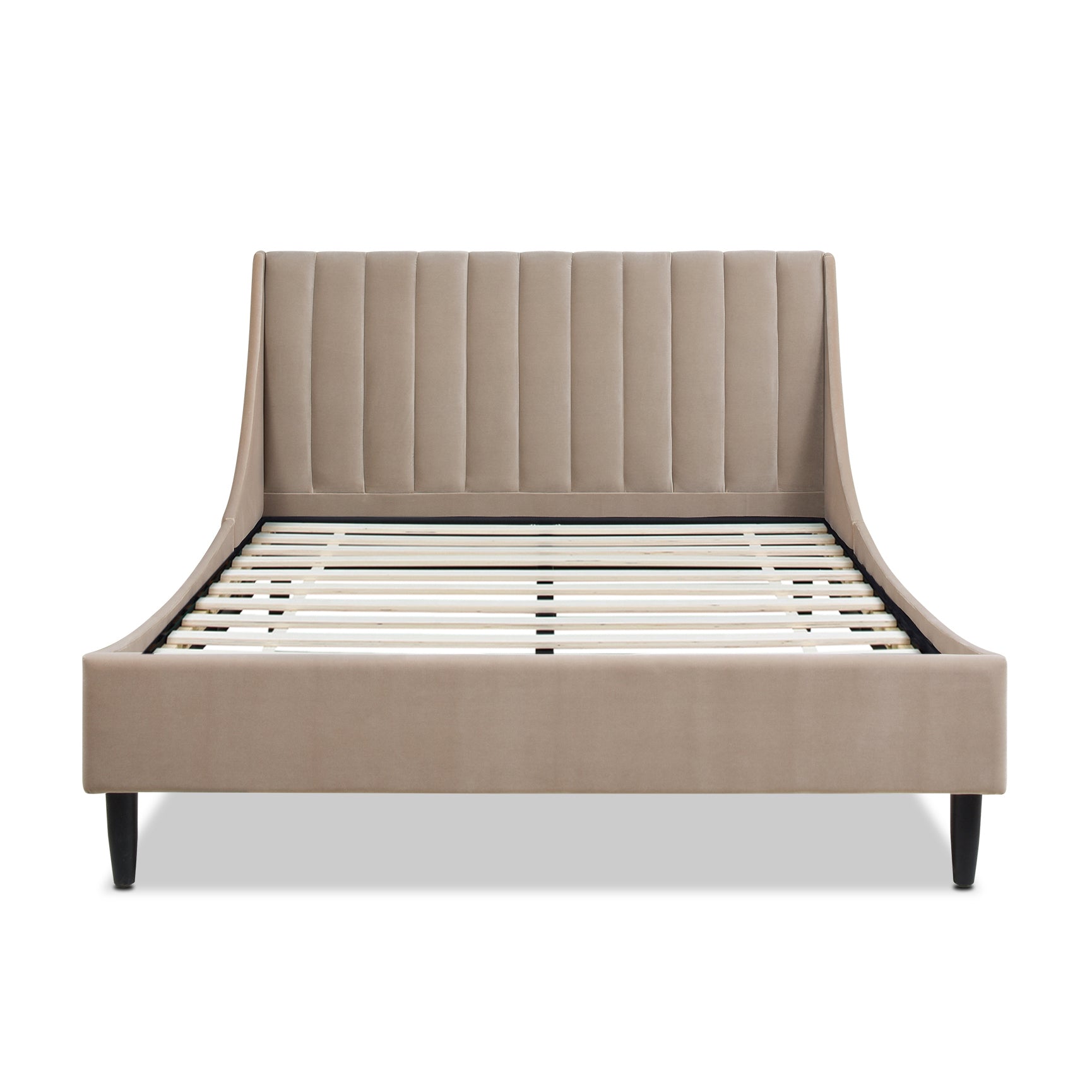 Aspen Vertical Tufted Modern Headboard Platform Bed Set, Queen, Mink Beige Performance Velvet Queen Mink Wood Foam Velvet Velvet