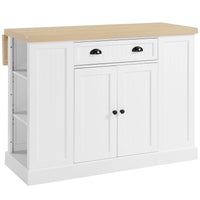 Homcom 47" Fluted Style Wooden Kitchen Island, Kitchen Countertop Storage Cabinet With Drop Leaf, Drawer, Open Shelves, Storage, White White Mdf