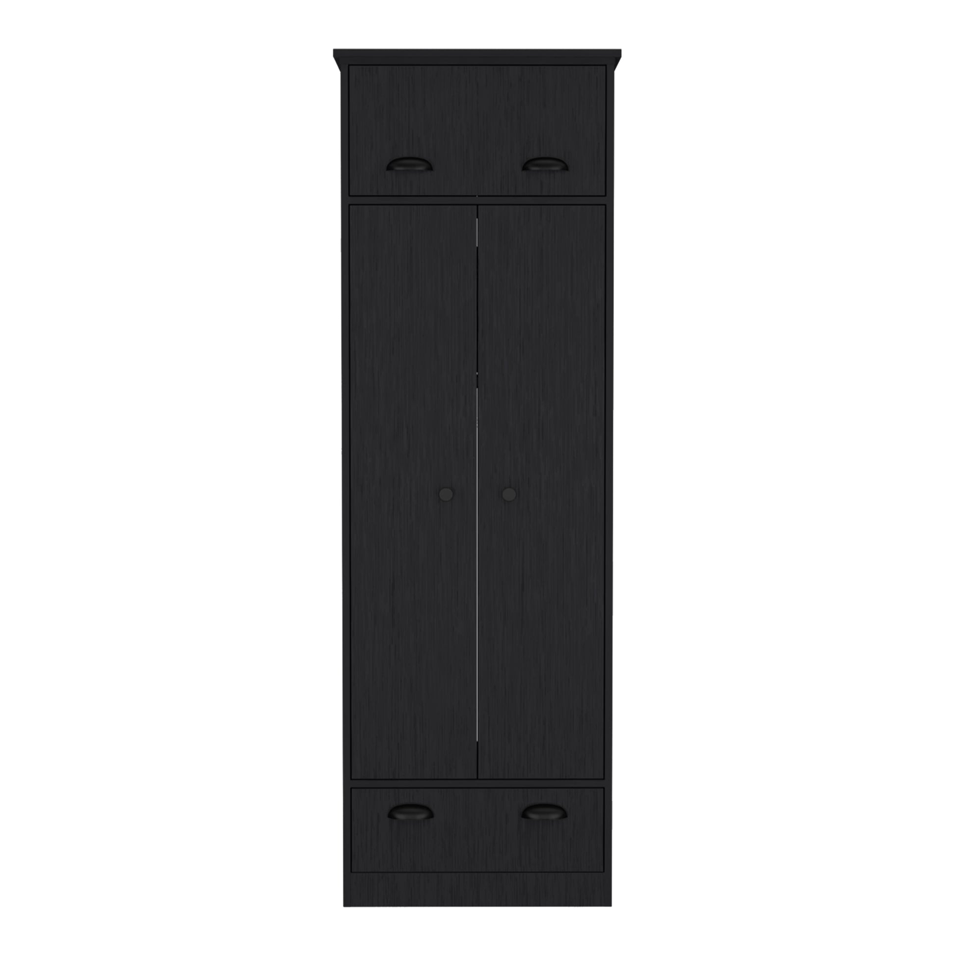 Falkland Armoire With 1 Drawer And 1 Hinged Drawer With Handles Black Black Bedroom Modern Particle Board