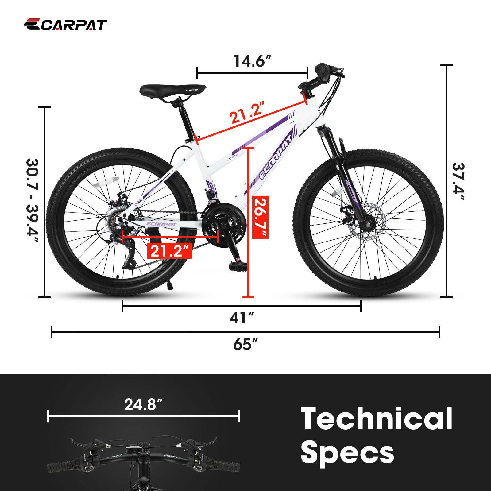 S26103 26 Inch Mountain Bike For Teenagers Girls Women, Shimano 21 Speeds With Dual Disc Brakes And 100Mm Front Suspension White Steel