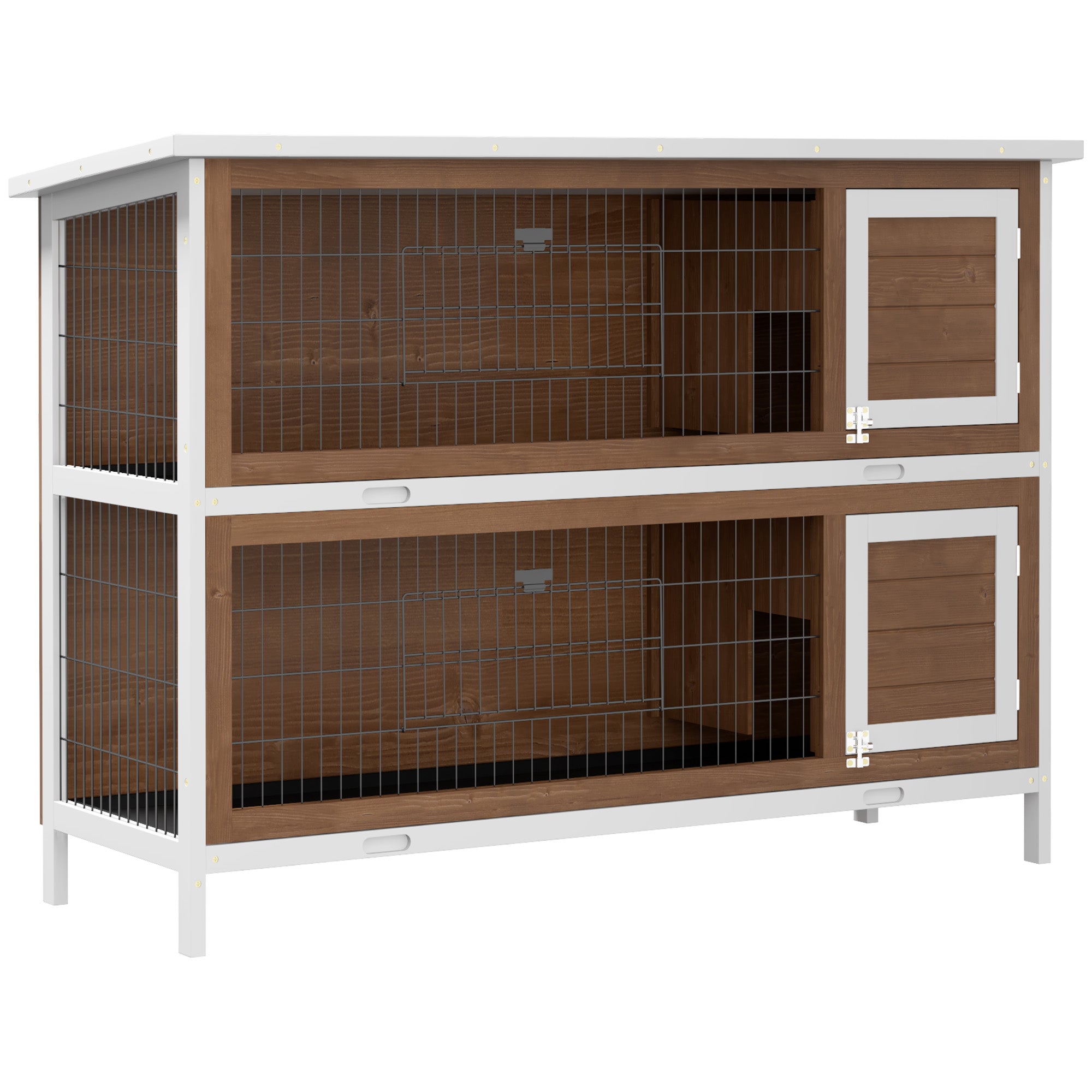 Pawhut 54" 2 Story Large Rabbit Hutch Bunny Cage Wooden Pet House Small Animal Habitat With Lockable Doors, No Leak Tray And Waterproof Roof For Outdoor Indoor Brown Coffee Wood