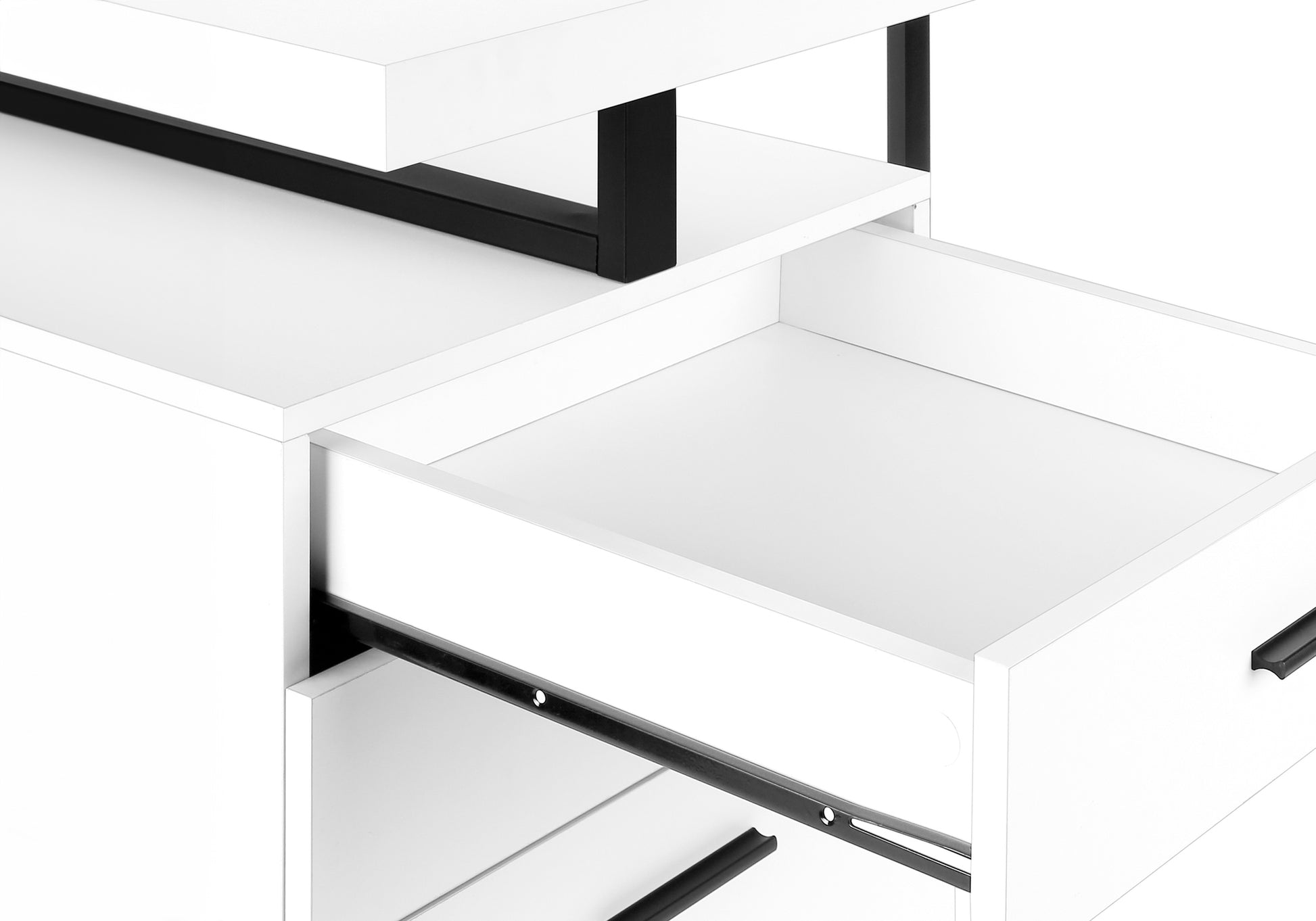 Computer Desk, Home Office, Laptop, Left, Right Set Up, Storage Drawers, 48"L, Work, White Laminate, Black Metal, Contemporary, Modern White Particle Board