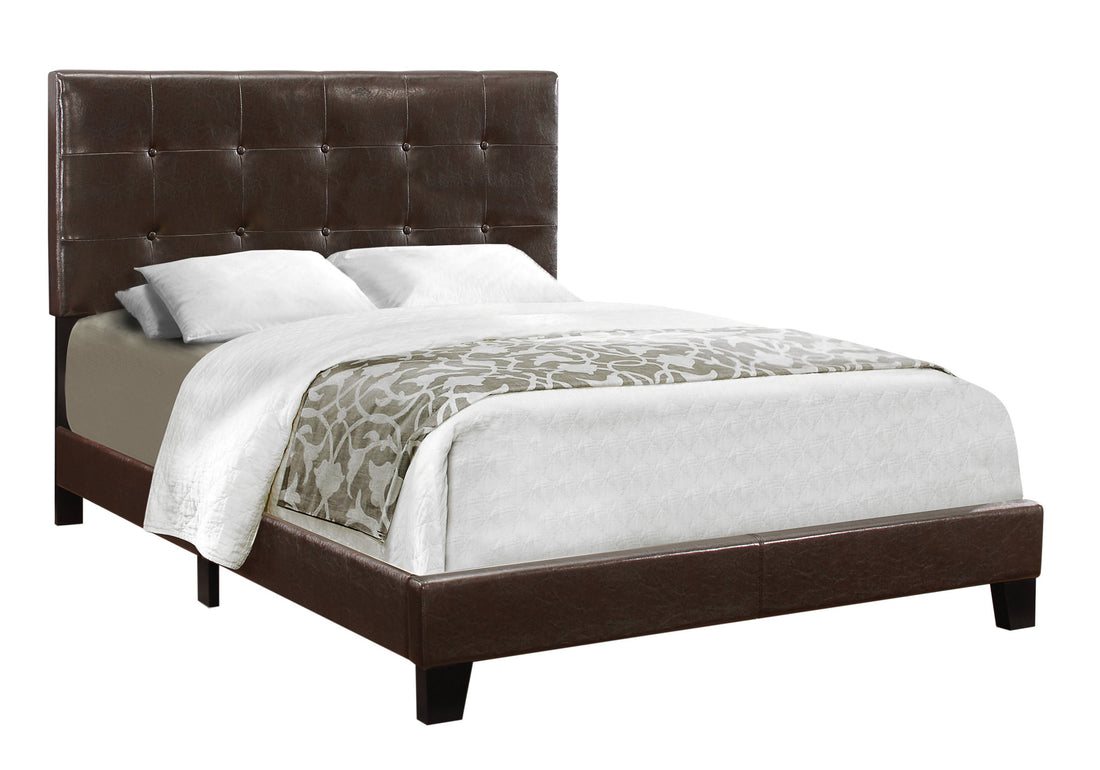 Bed, Full Size, Bedroom, Upholstered, Brown Leather Look, Transitional Brown Foam Faux Leather