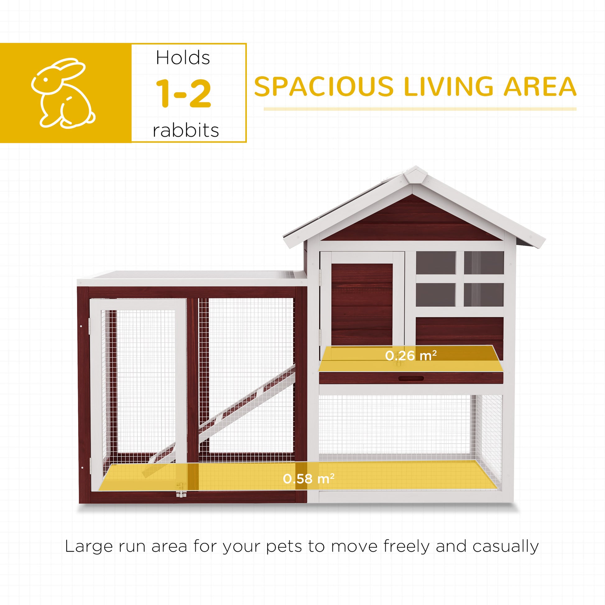 Pawhut 48" Wooden Rabbit Hutch Bunny Cage With Waterproof Asphalt Roof, Fun Outdoor Run, Removable Tray And Ramp, Brown Brown White Wood