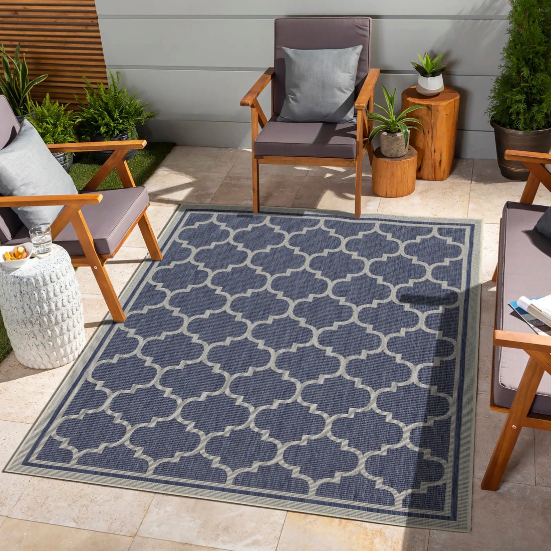 Sunshine Gc Har2004 Blue 7 Ft. 10 In. X 10 Ft. 3 In. Indoor Outdoor Area Rug Blue Polyester Polypropylene