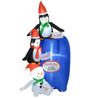 Homcom 6Ft Christmas Inflatables Outdoor Decorations North Pole Mailbox With Penguins And Snowman, Blow Up Yard Christmas Decor With Led Lights Display Multicolor Polyester