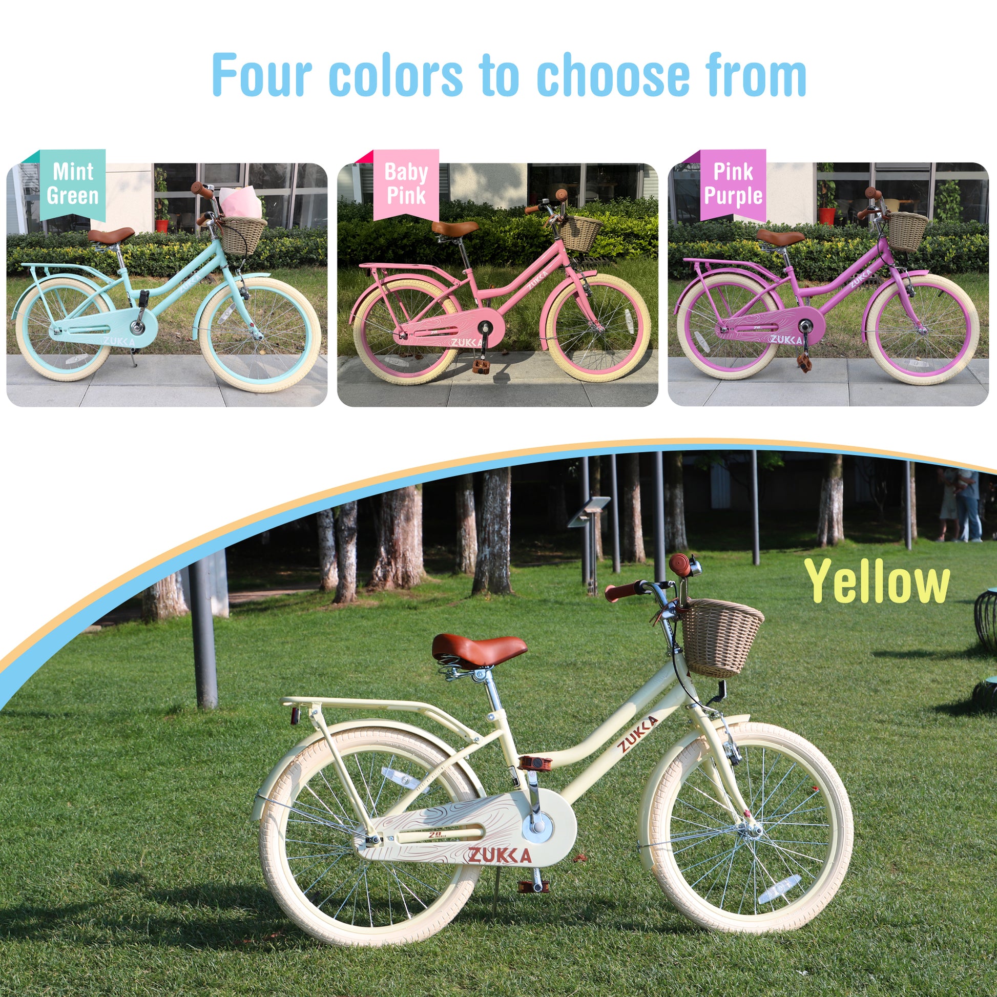 Multiple Colors,Girls Bike With Basket For 7 10 Years Old Kids,20 Inch Wheel ,No Training Wheels Included Cycling Light Pink Garden & Outdoor Carbon Steel