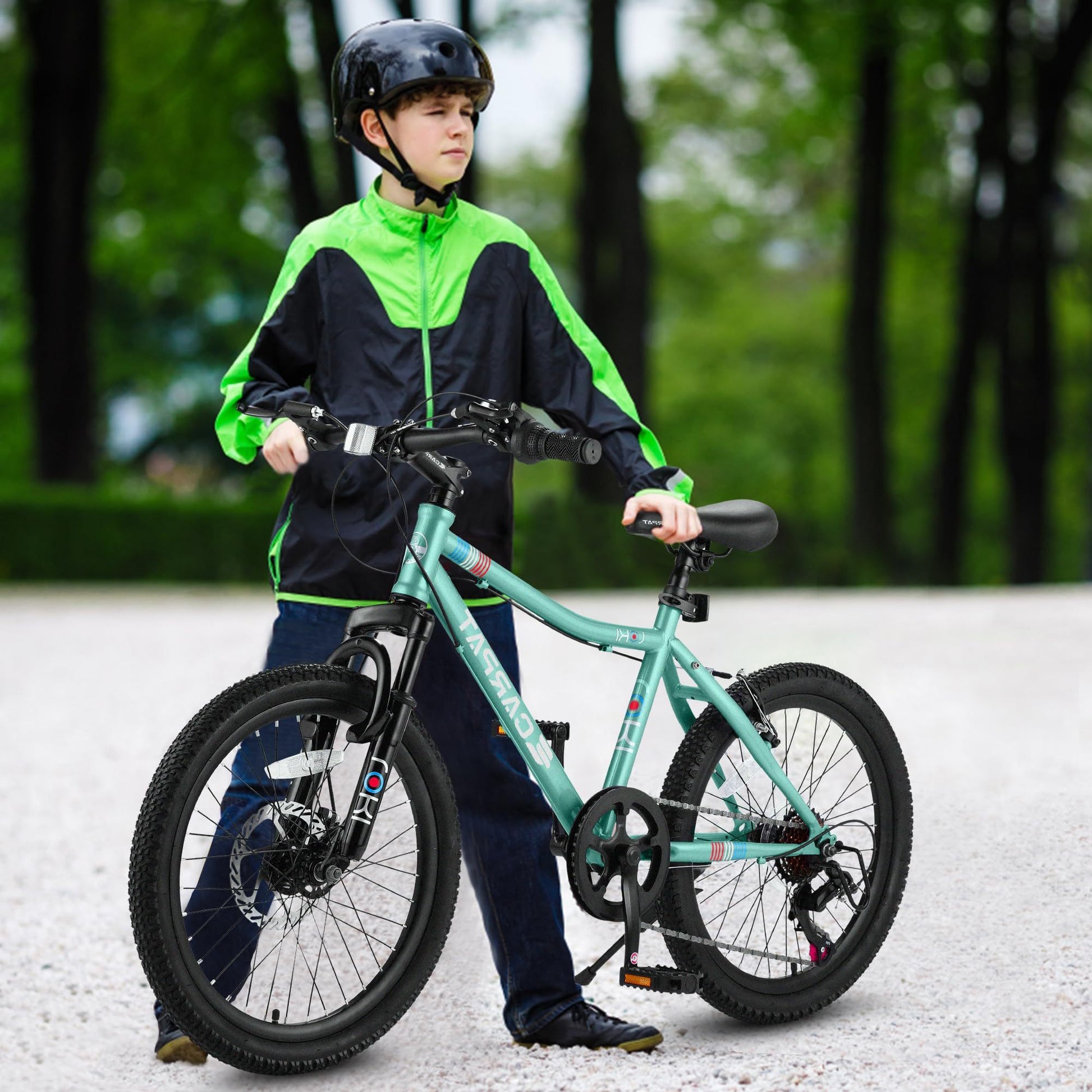 S20101 Ecarpat 20 Inch Kids Bike, Boys Girls Mountain Bike Ages 8 12, 7 Speed Teenager Children Kids' Bicycles, Front Suspension Disc U Brake, 14 Inch Height Steel Frame Green Polyurethane Foam Carbon Steel