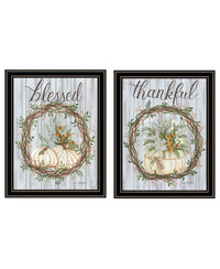 "Thankful And Blessed For The Fall" Framed Wall Art For Living Room, Wall Art Print For Home Decor, Bedroom Wall Art By Lisa Kennedy Multicolor Wood Paper