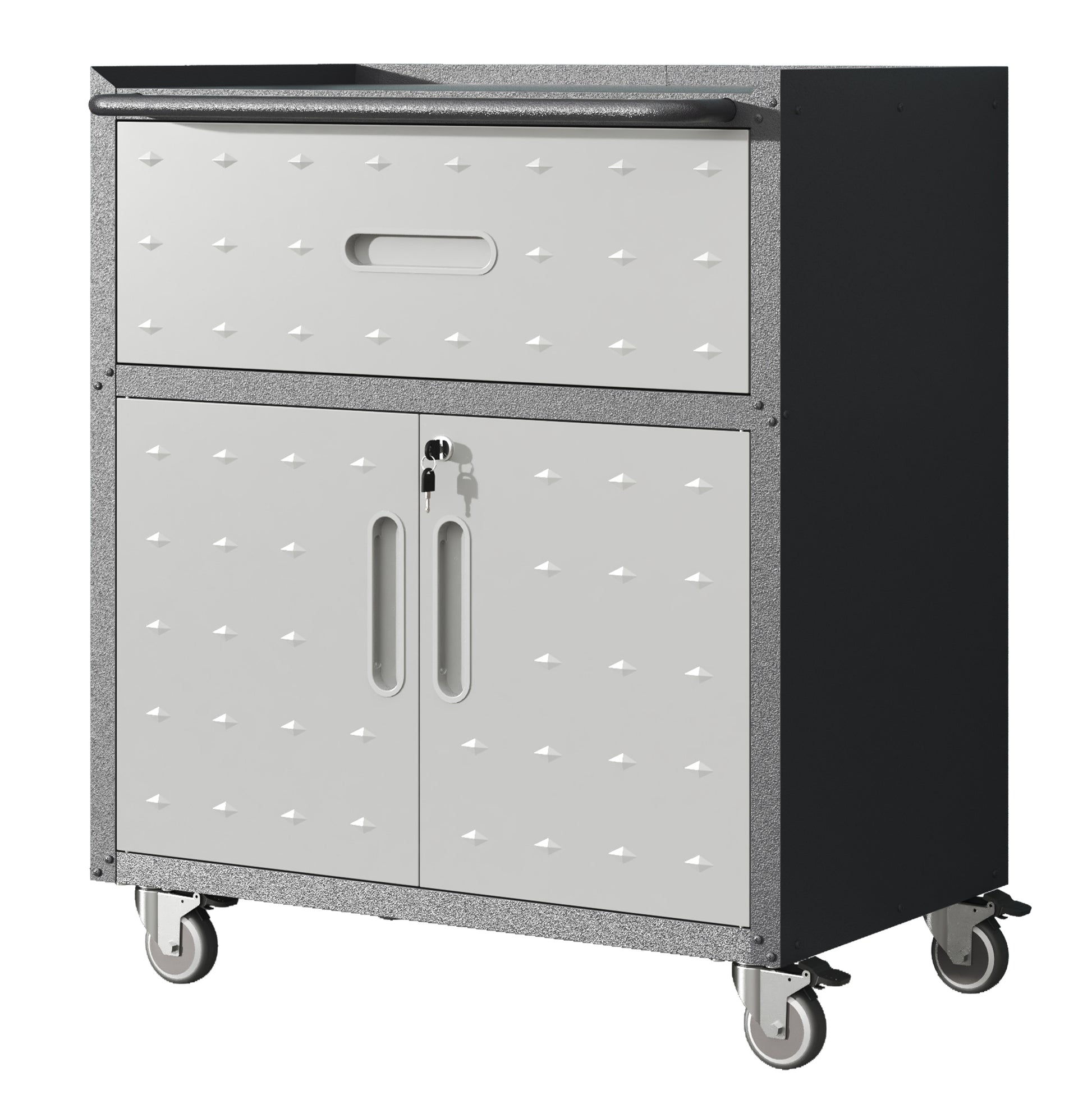 Sturdy And Durable Metal Tool Cabinet For Garage With Wheels Mobile Heavy Duty Storage Cabinet With 1 Drawer And 2 Locking Doors, Rolling Tool Storage Cabinet, Black And Gray Black Gray Steel