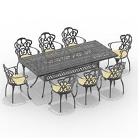 L86.61*W42.32 Inch Oval Cast Aluminum Patio Dining Table With Black Frame And Umbrella Hole Dining Set Black Rust Resistant Frame Garden & Outdoor Complete Patio Sets Aluminium