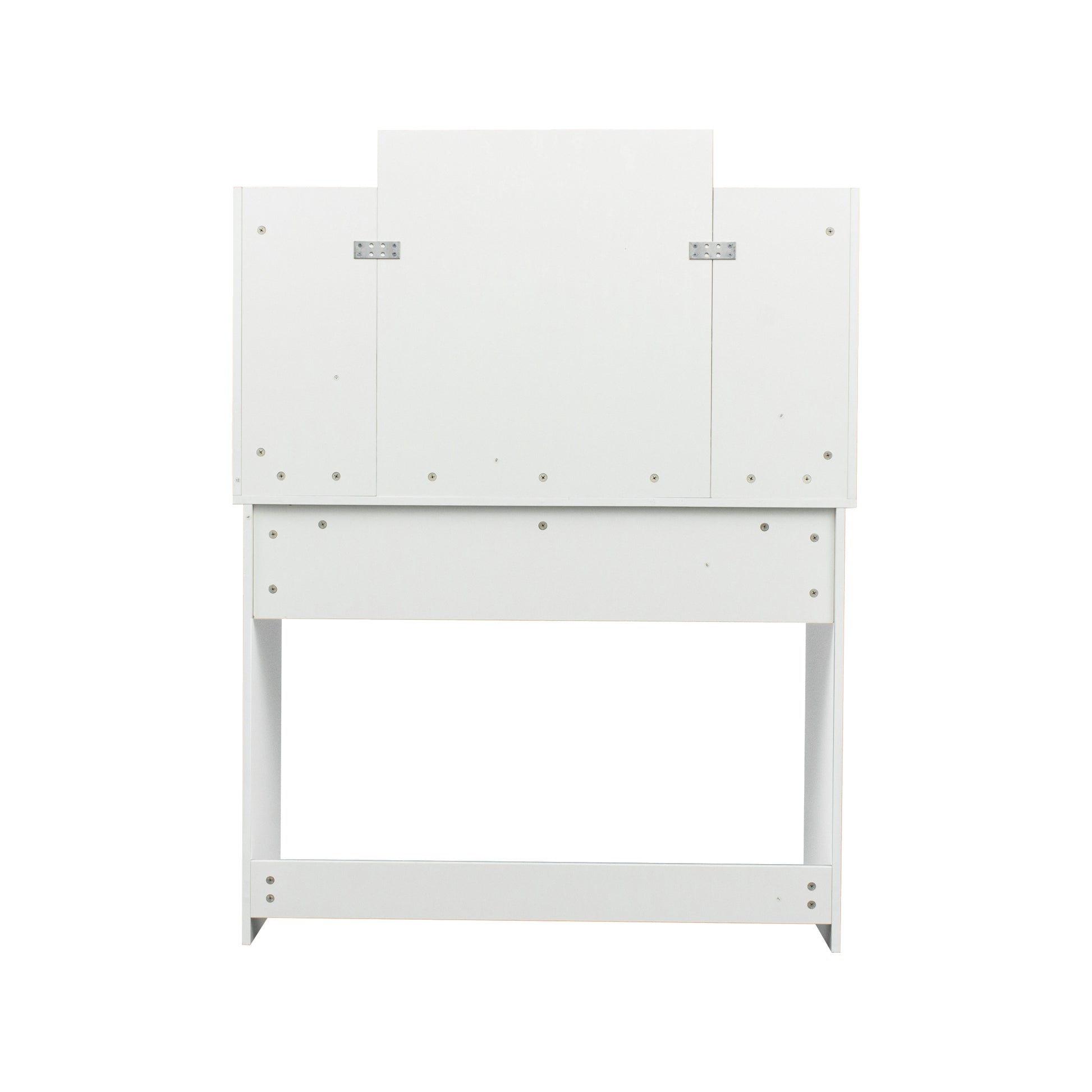 Modern Dressing Table With 2 Drawers, 4 Open Shelves Rectangular Makeup Table With Mirror, 10 Lamp Bulb,42.52*15.75* 52.76Inch,For Bedroom White Particle Board Mdf
