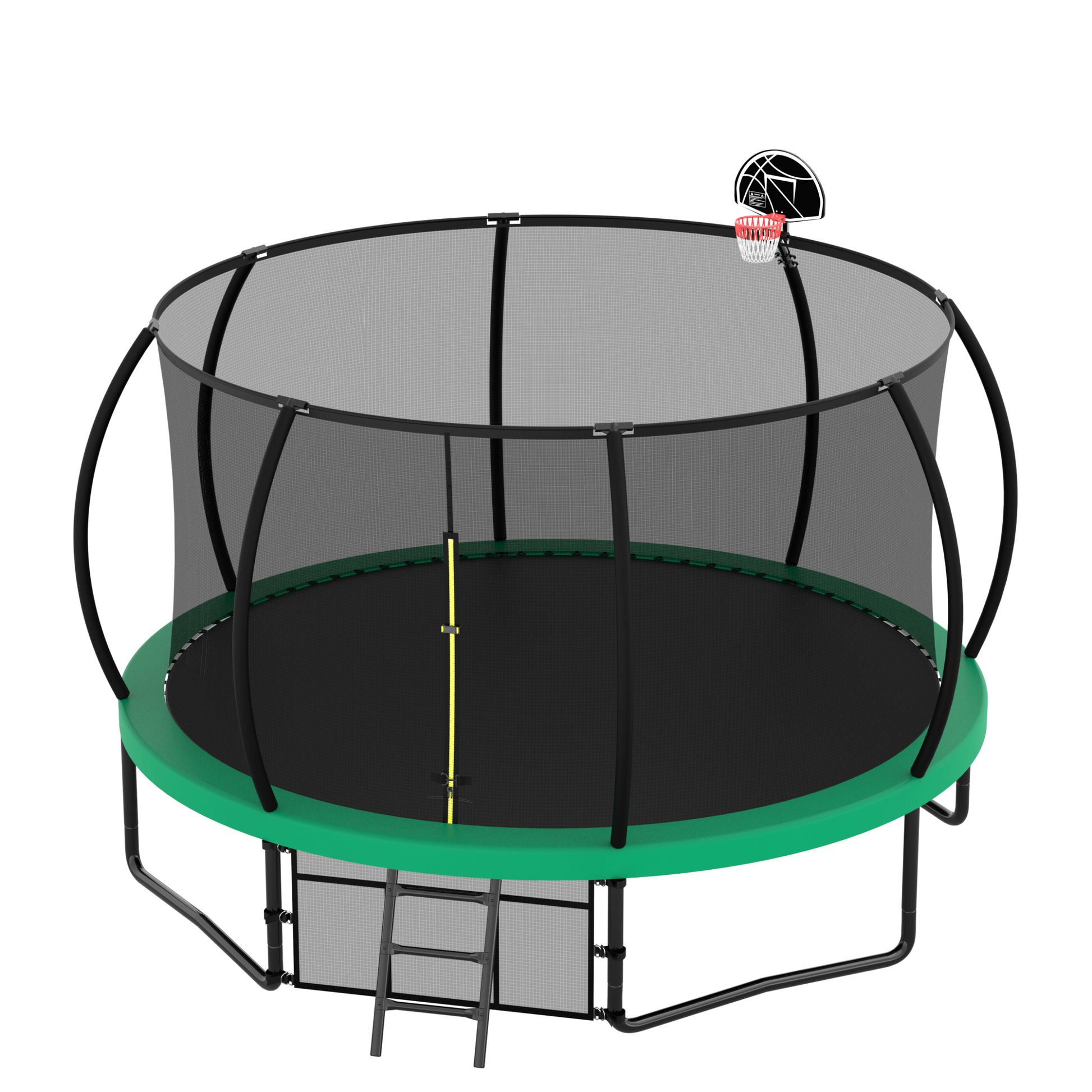 14Ft Trampoline With Enclosure Recreational Trampolines With Ladder And Antirust Coating, Astm Approval Outdoor Trampoline For Kids Green Steel