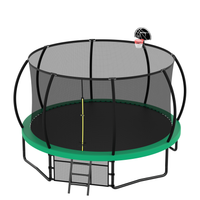 14Ft Trampoline With Enclosure Recreational Trampolines With Ladder And Antirust Coating, Astm Approval Outdoor Trampoline For Kids Green Steel