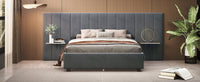 Queen Size Upholstered Platform Bed With Big Headboard, Bedroom Furniture, Velvet, Gray Queen Gray Plywood