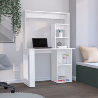 Carroll Computer Desk With Hutch And Storage Shelves White Office Modern Freestanding Rectangular Desk Mdf Engineered Wood