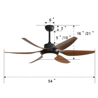 54 Inch Indoor Ceiling Fan With Dimmable Led Light Abs Blades Remote Control Reversible Dc Motor For Living Room Black Abs